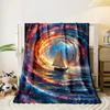 A swirling vortex of colorful cosmic lights surrounding a sailboat. for all seasons blanket lunch break throw gift