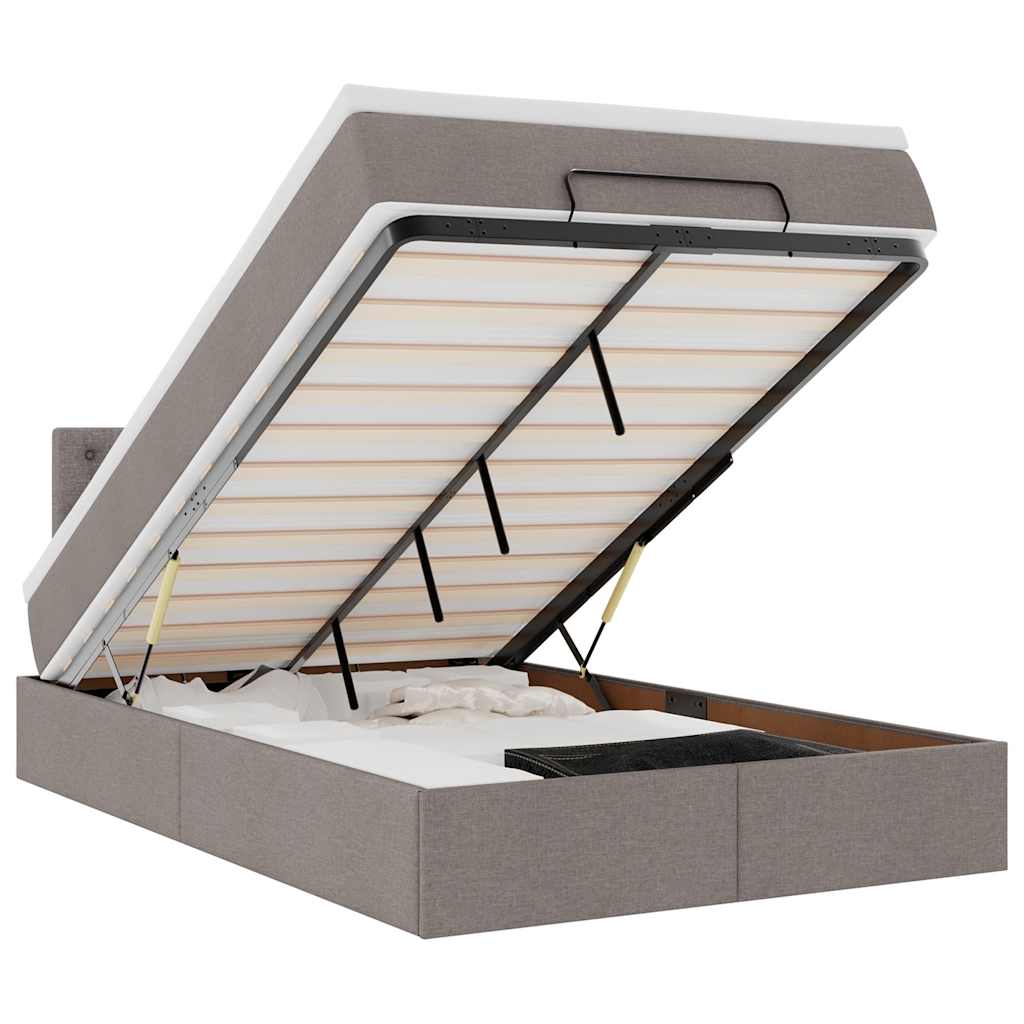 Ottoman Bed with Mattress & LEDs Taupe 120x200 cm Fabric