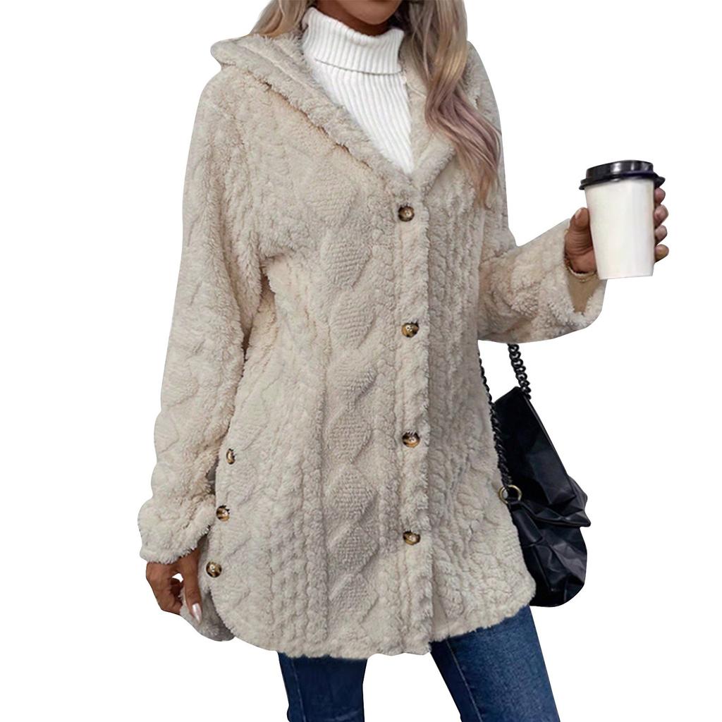Women's Solid Color Fashion Casual Warm Fashion Diamond Plush Hooded Cardigan Coat