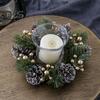Christmas Candle Ring Artificial Pine Needle Pinecone Berries Garland Rustic Festive Candle Wreath for Home Table Centerpiece Decor