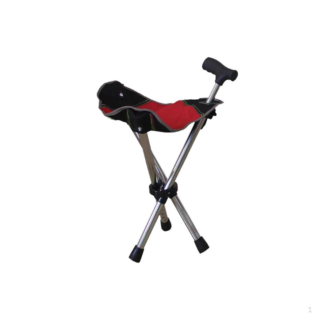 Cane with Seat Ergonomic Adjustable Trekking Hiking Pole for Seniors Camping Black