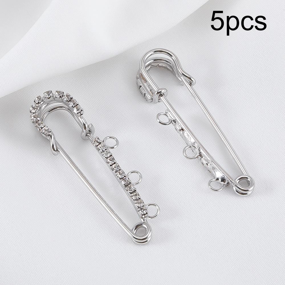 5pcs Rhinestone Large Safety Pins Crystal Brooch with 3/4/5 Loops for DIY Blankets Skirts Knitted Fabric Crafts Jewelry Findings