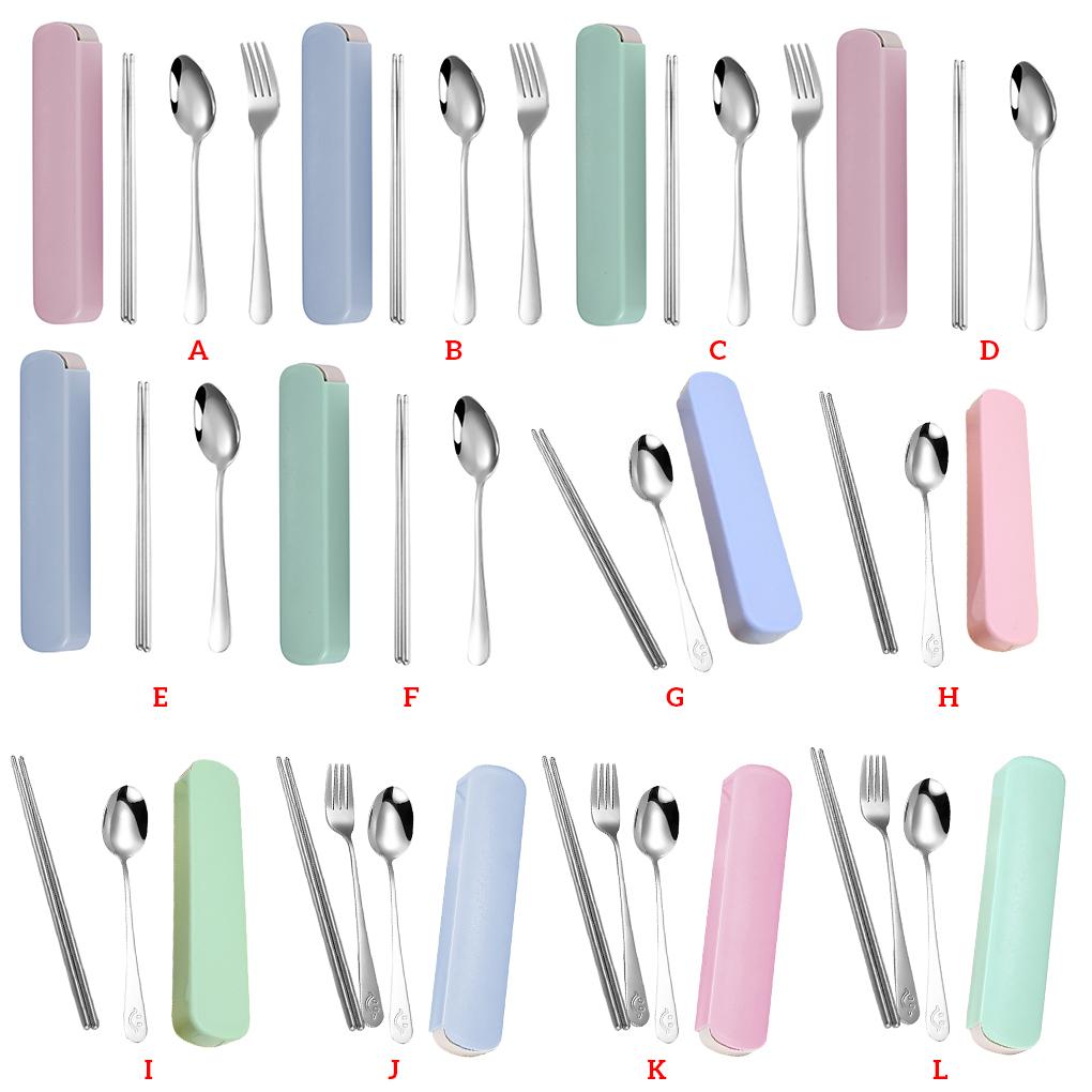 2 шт. портативный набор палочек для еды ложек из нержавеющей стали для студентов с ящиком для хранения узор розовый