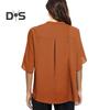 Women Tops V-Neck Button Decor Half Sleeve Chiffon Blouse Solid Color Loose Fit Breathable Shirt Tops Daily Wear