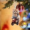 Motorbike Cat Acrylic Hanging Decoration Home Indoor Christmas Tree Car Rearview Mirror 2D Flat Riding Kitten Hanging Ornament Cartoon Animal Pendant