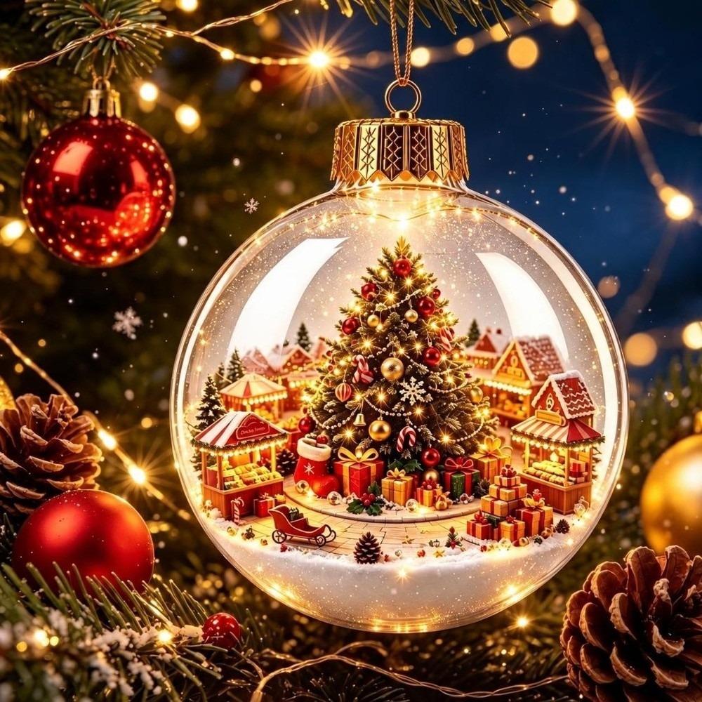 8cm Christmas Ball Ornament Acrylic Snowman Crystal Ball Xmas Hanging Decoration Holiday Ornament
