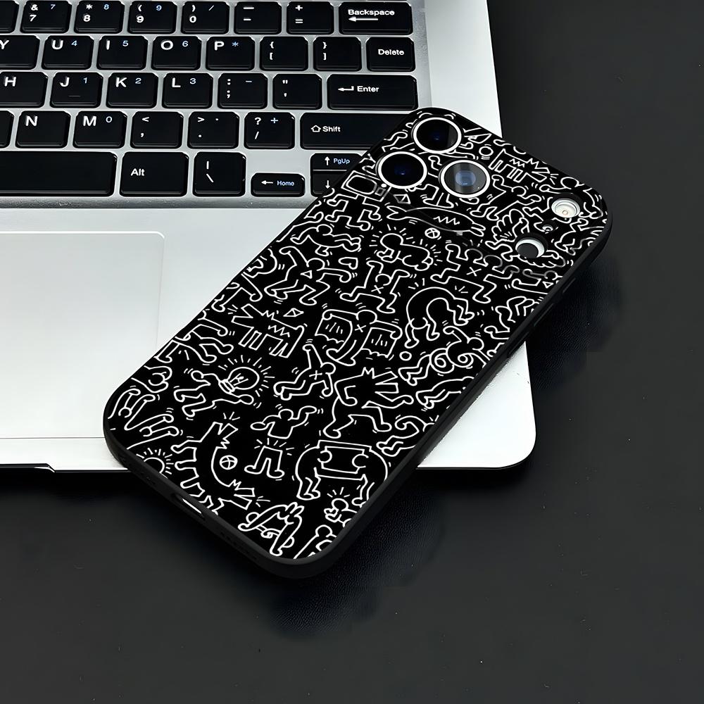 Artist K-H-haring Phone Case For IPhone 17 Air 16 E Pro Max 15 14 13 Mini 12 Pro 11 Max Plus Black Soft Shell