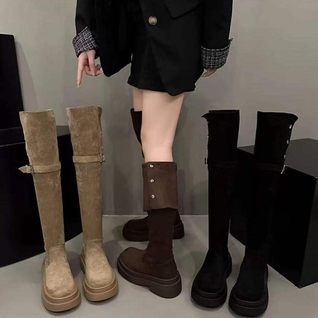 Knee Boots Children's Boots 2025 New Autumn and Winter Two Wear Folded Small Thick-soled Elastic High Knight Boots