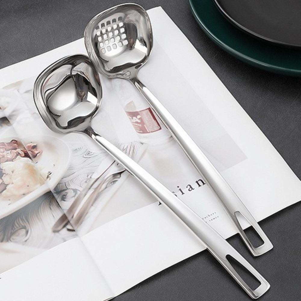 Anti Scalding Hot Pot Spoon Silver Soup Spoons Kitchen Cooking Tools Stainless Steel Spoon  Kitchen