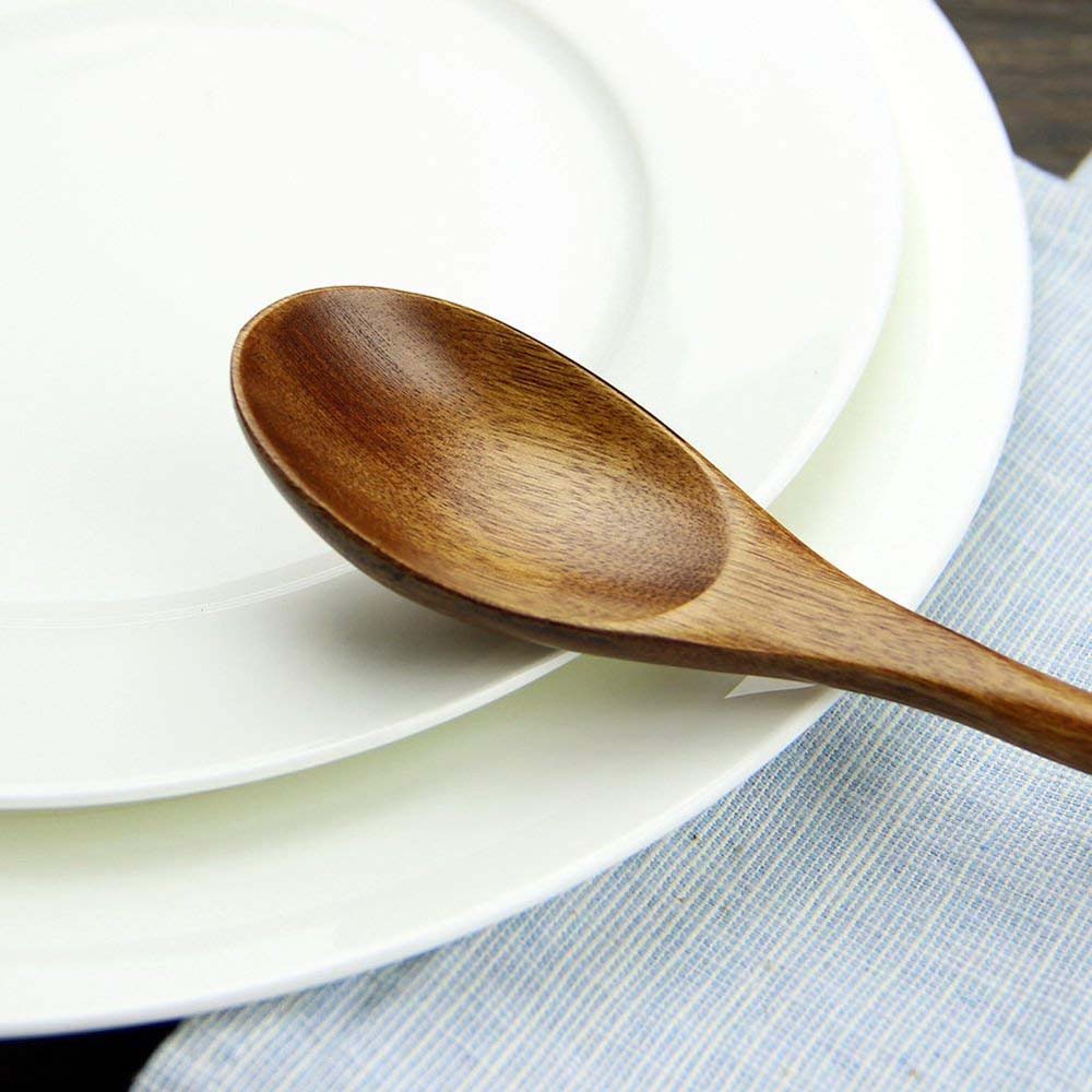 Long Handle Flatware Mixing Ellipse Wooden Spoons Soup Spoons Kitchen Utensil Cooking Supplies