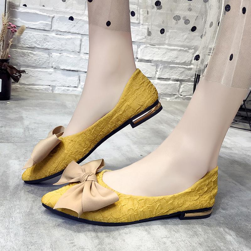 Fashion Casual Woman Shoe Bow-Knot Pointed Toe Shallow Mouth Soft Patent Leather Ballet Flats Female Footwear Butterfly Moccasin New