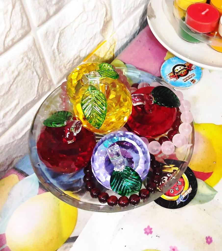 Crystal Glass Apple Figurines, Feng Shui Items, Interior Decor, Suncatchers, Good Luck Gifts, Gifts, 2 Pieces (Yellow and Purple)