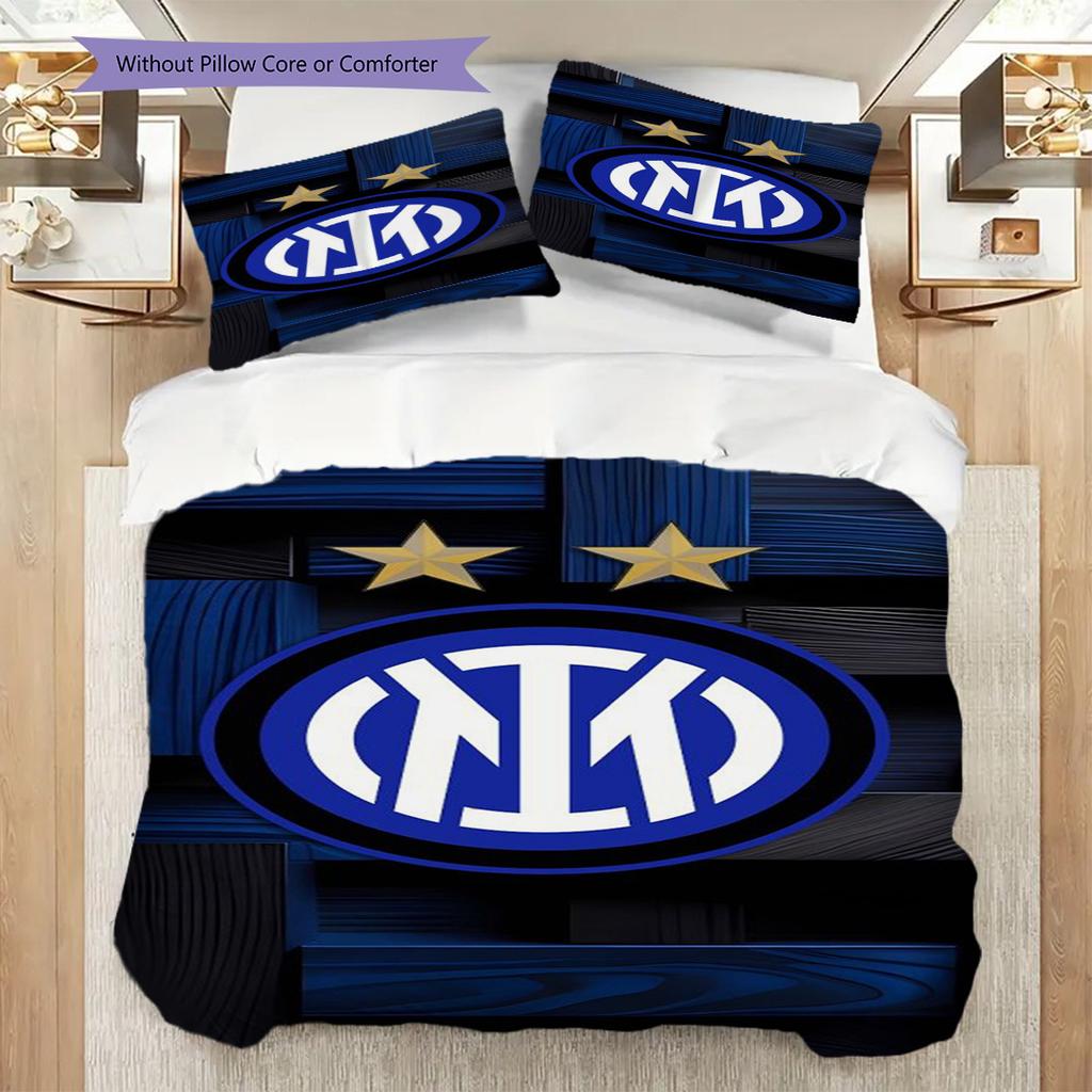 Inter Milan Emblem Stars Colors Bedding (1 * duvet cover + 2 * pillowcase, without core) 2D Flat Soft and comfortable Duvet cover and pillowcase