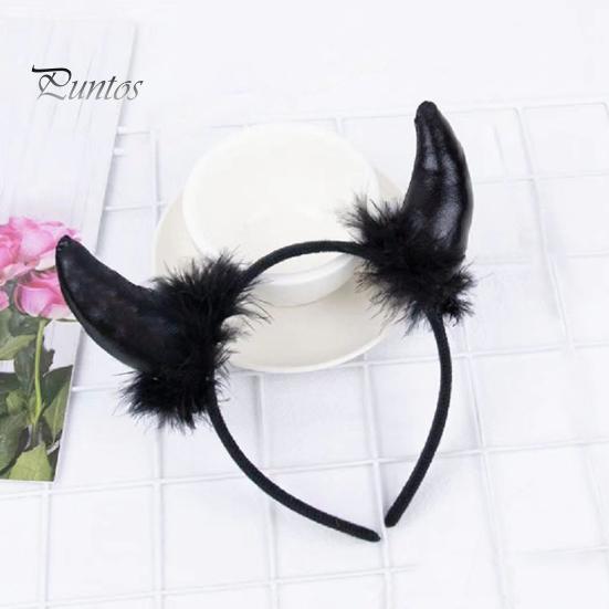 Devil Horn Decor Headband Plush Fabric Handmade Lightweight Elastic Design Hair Hoop Cosplay Parties Halloween Accessories