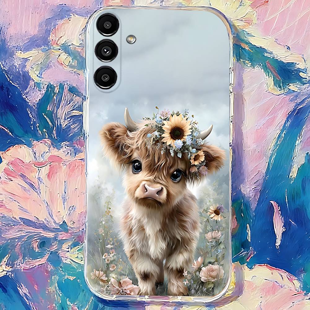 Animal Highland Cattle Cow Phone Case For Samsung S24,S25,S30,S23,S21,S22,S20,S10,5G,FE,lite,PIus,Ultra Clear Transparent Cover