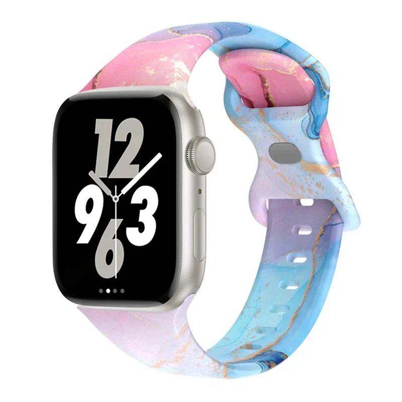 Цветочный ремешок с принтом для Apple Watch Ultra Band 49 мм 41 мм 40 мм 38 45 мм 44 мм 42 мм Силиконовый браслет для IWatch Серии 8 7 SE 6 5 4 3