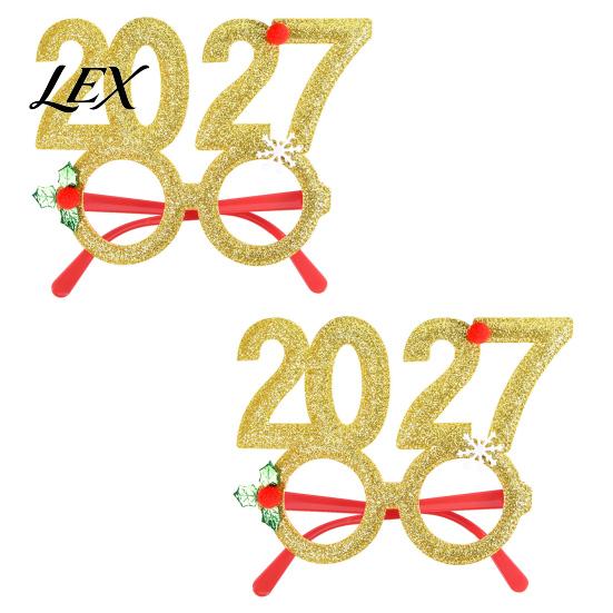 Праздничные очки для мероприятий 2 шт. Очки на Новый год 2027, Пластиковая блестящая оправа с цифрами, Цветные праздничные очки для вечеринок, Блестящие, Унисекс