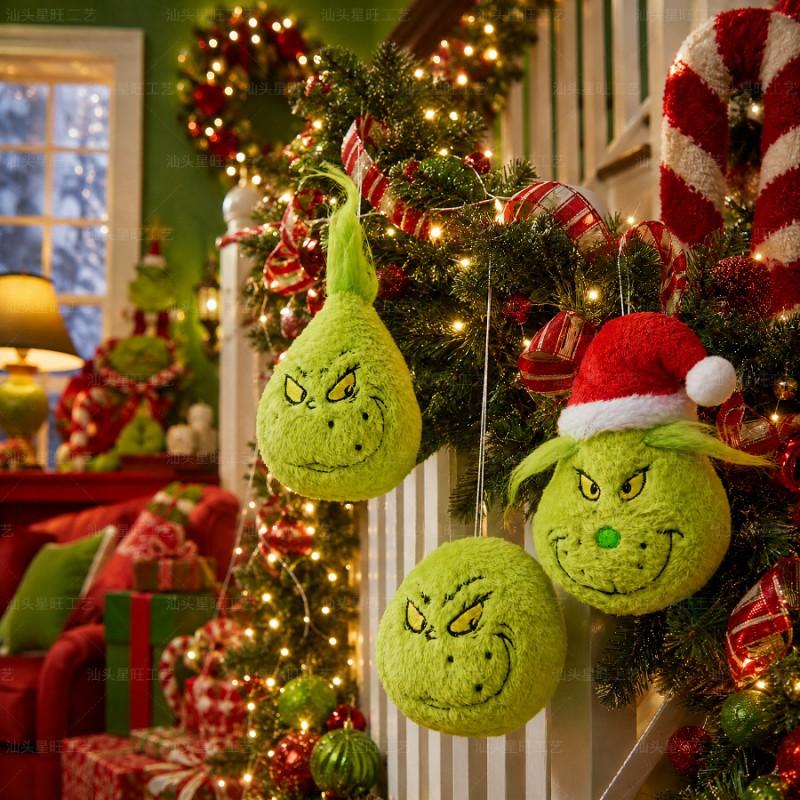 Funny Christmas Green Monster Plush Ball Ornament Festive Decor Gift