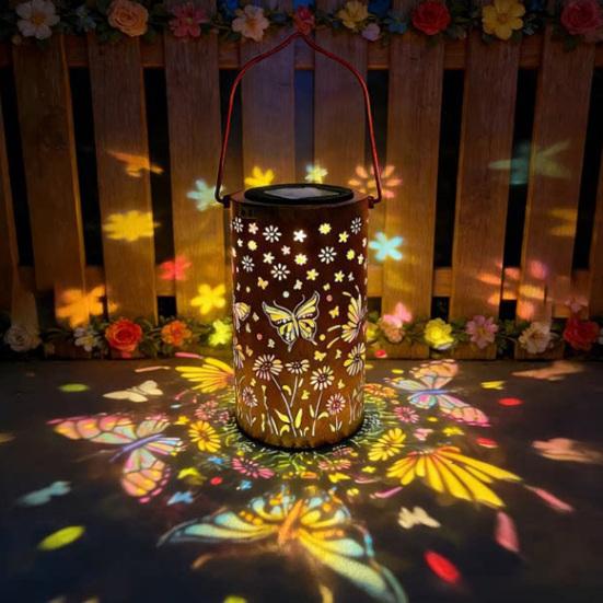 Colorful Solar Floral Lantern, Outdoor Metal Hummingbird Solar Light, Waterproof Butterfly LED Garden Lantern, Hanging Lantern for Outside Table Tree