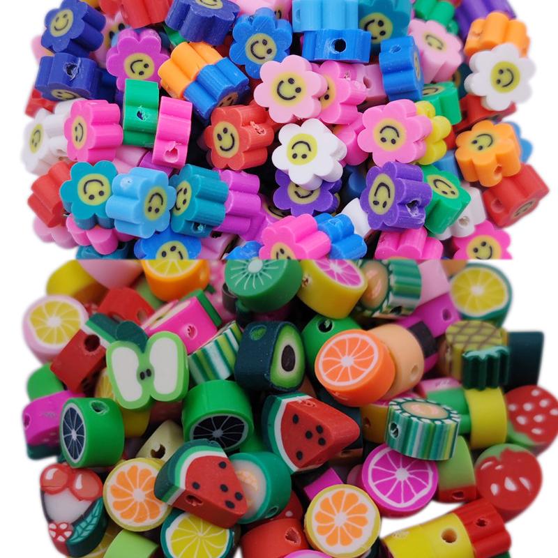 Smiling Cat Paw Pendant Flower Fruit Star DIY Crafts 10Pcs Necklace Bracelet Candy Colors Plasticine Beads For Jewelry Making 8-11mm Wholesale  Beads