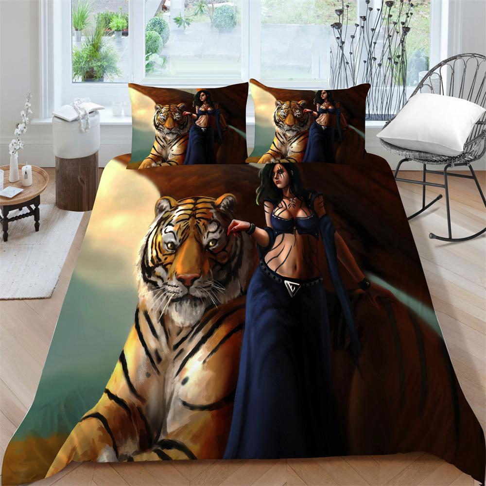 3D Tiger Printing Duvet Cover Set Luxury Bedding Cover Suit Children Teens Single Size Microfiber Comforter Cover Suit