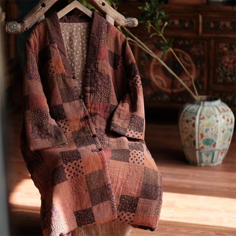 Johnature Женские винтажные зимние парки с v-образным вырезом и пуговицами, хлопковые пальто с длинными рукавами, женские длинные парки в китайском стиле