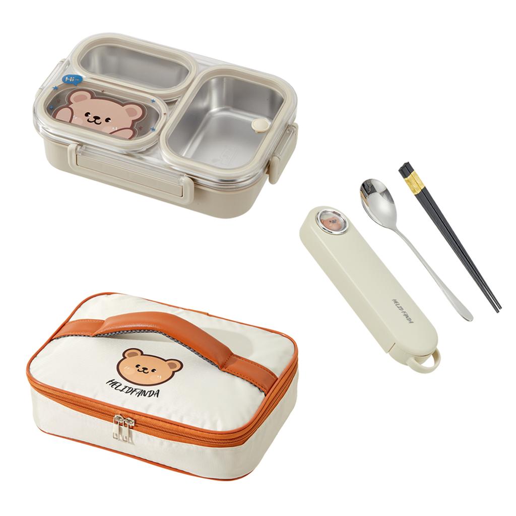 WORTHBUY 1000Ml 304 Stainless Steel Divided Bento Lunch Box ,Portable Large Capacity Leak-proof Food Container For Students