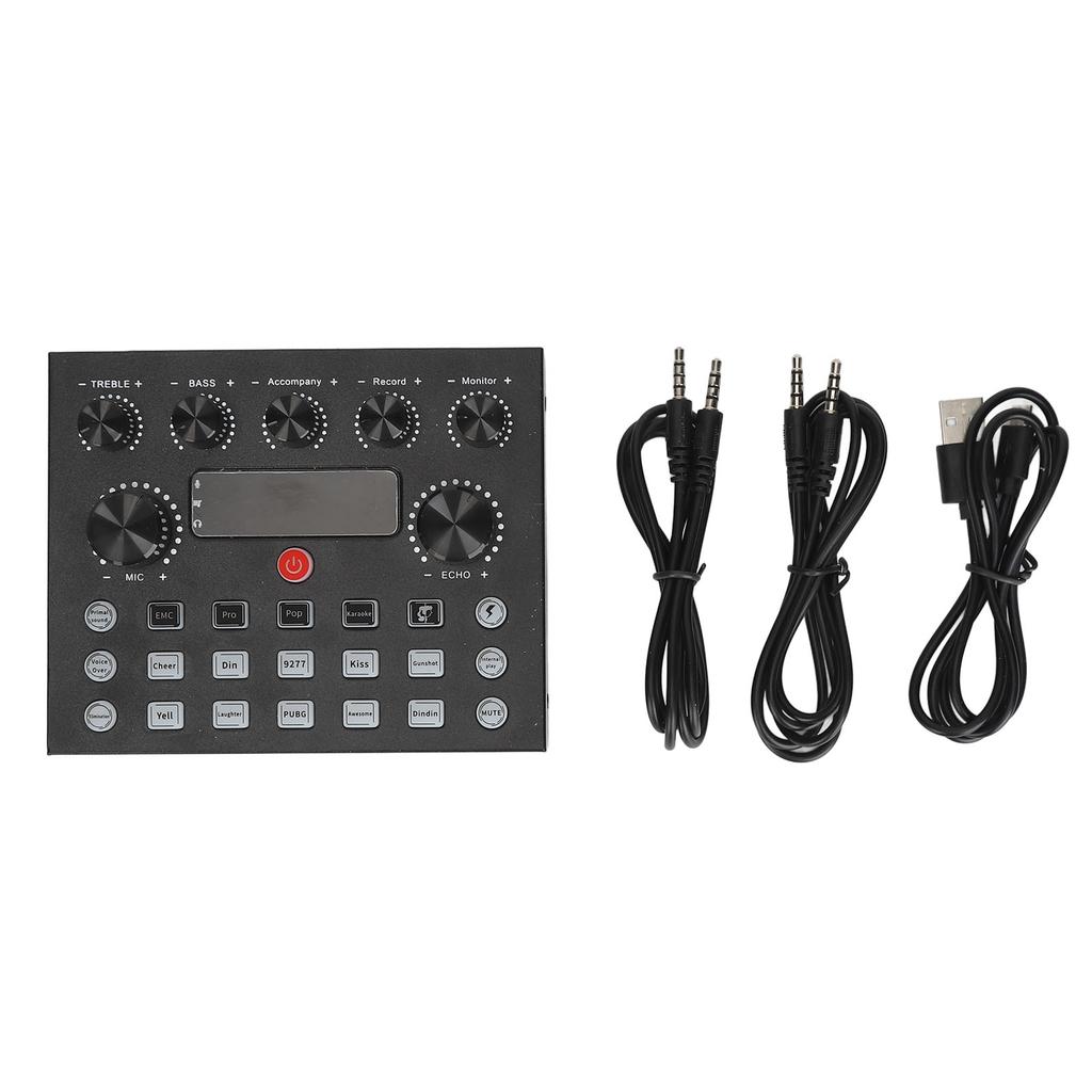 Live Sound Card Professional Reverb Effects Adjustable Bass Treble Dual Microphone Ports Dual Channe