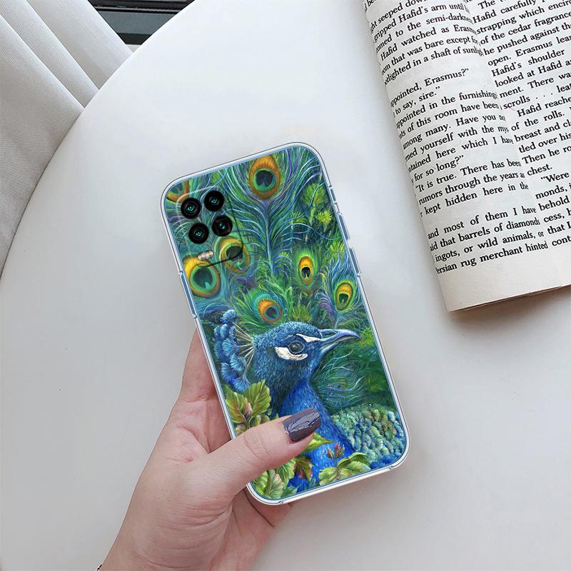 RP55 Peacock feather Transparent Case for LG K22 K30 K40 K40S K41 K42 K50 K50S K51 K51S K52 K61 K62 K71 K92 Q60 Q61 V40 V50 V60