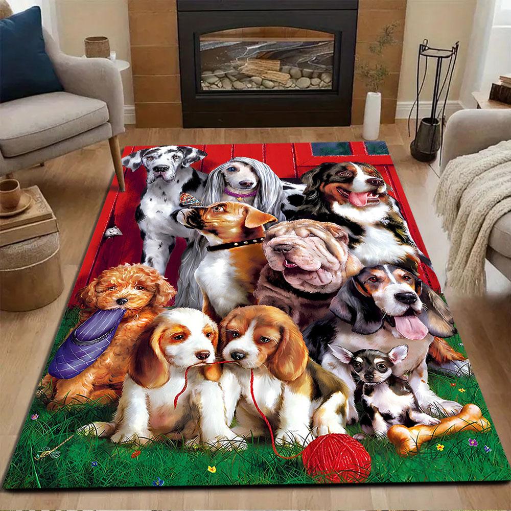 "Group of Adorable Dogs by Red Barn" Patterned carpet, non slip mat suitable for living room and bedroom sofas