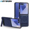 KEYSION Luxuxy PU Leather Magnetic Case for MagSafe for Samsung Galaxy Z Flip 7 5G 7 SE Kickstand Wireless Charging Phone Cover