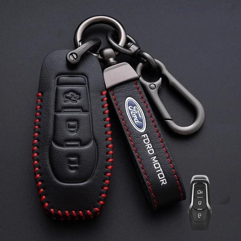 Car Sticker 2026 Ford New 2025 Hot New Leather Car Smart Key Case For Ford Fusion Explorer Edge Mustang Mondeo Kuka Personalized