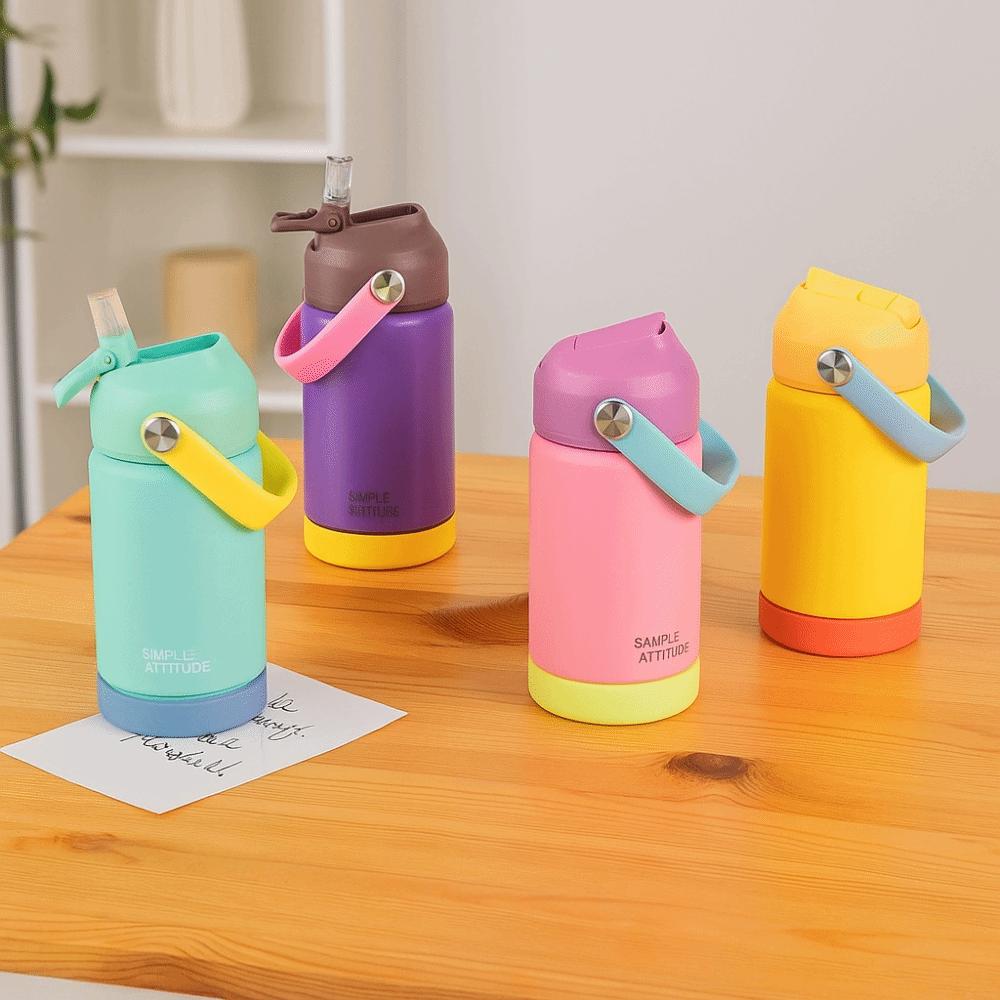 12oz/360ml Kids Thermos Cup with Handle Sports Space Kettle Cute Ceramic Straw Tumbler  For Outdoor