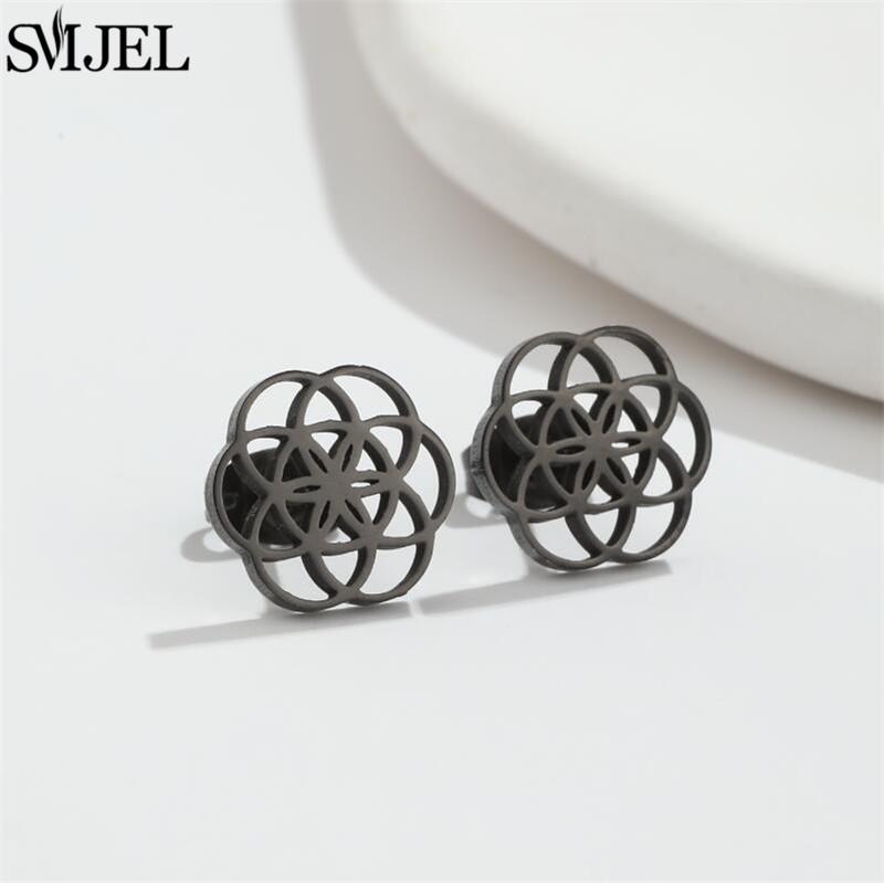 SMJEL Золотые Серьги из Нержавеющей Стали Геометрические Женские Милые Лист Звезда Следы Мандала Кактус Серьги Украшения Маленькие Пусеты Подарок