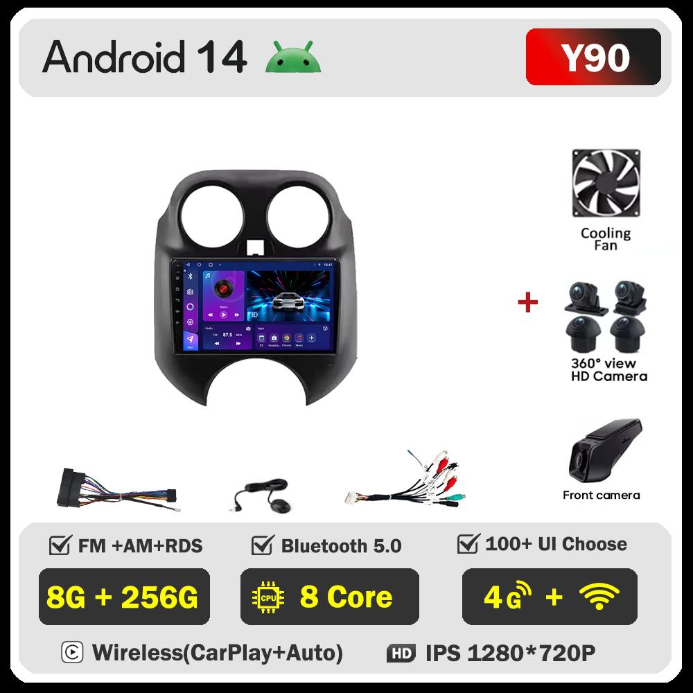 Автомобильный мультимедийный проигрыватель для Nissan March MICRA 2010-2013 Автомобильный радиоплеер с сенсорным экраном Беспроводной Android 14 Стерео Головное устройство GPS