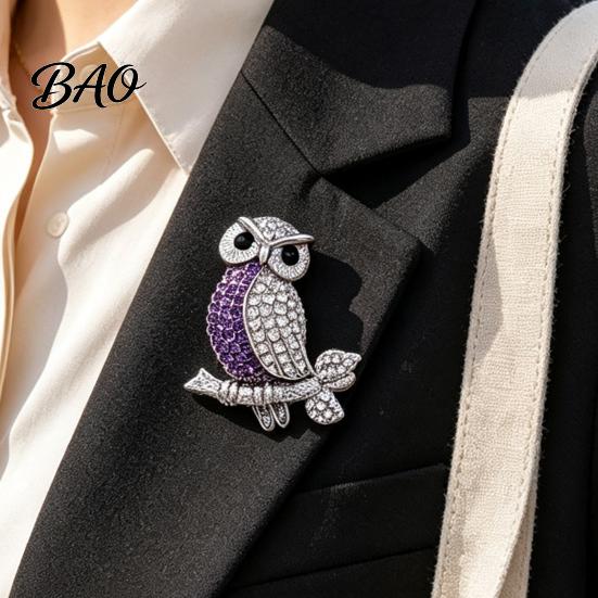 Decorative Bag Accessories Rhinestone Owl Brooch Pin, Alloy Bird Lapel Pin for Suits Coats Bags, Animal Jewelry Accessory Women Men