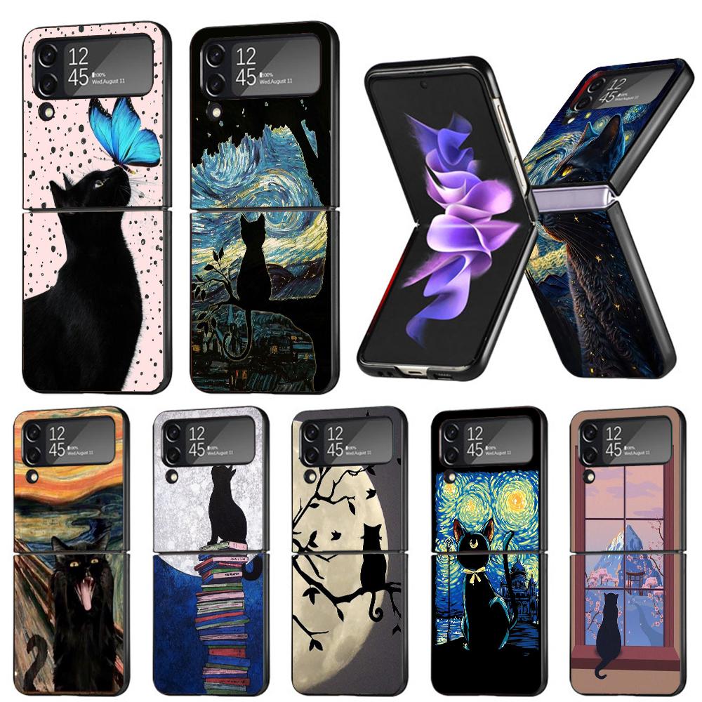 Черный Кот Мультяшный Милый Чехол Для Телефона Для Samsung Galaxy Z Flip7 Flip6 5G Flip5 Flip4 Flip3 ZFlip 7 6 3 4 5 Ударопрочная Задняя Крышка Ga