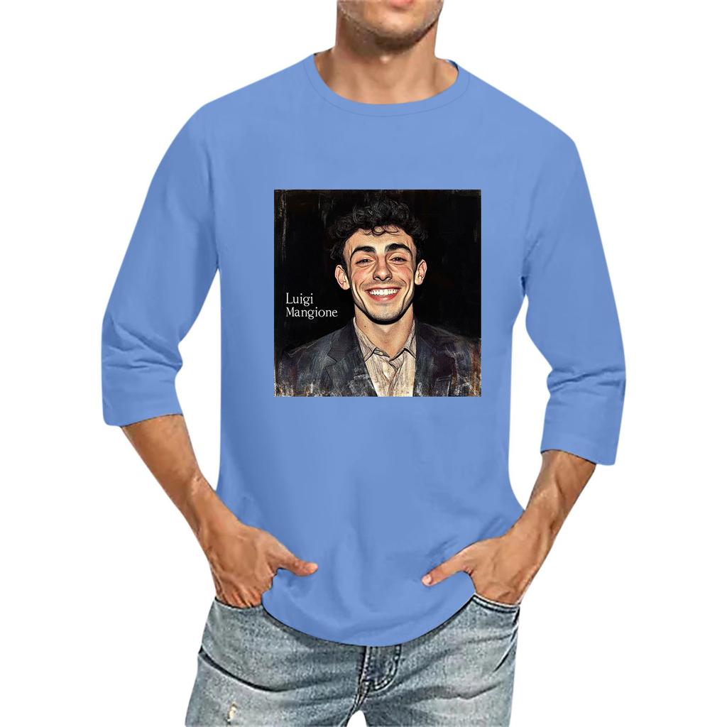 Мужская футболка с круглым вырезом и рукавом семь четвертей, мужская повседневная свободная футболка с рукавом семь четвертей