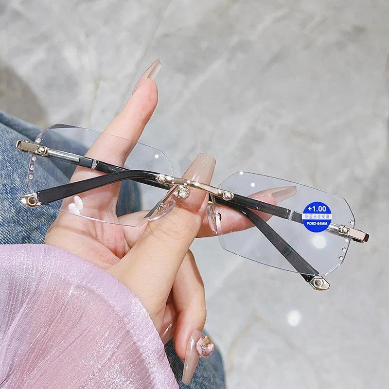 Men'S Anti Fatigue Presbyopia Clear Glasses New Cut Edge Presbyopic Glasses Frameless Hd Anti Blue Presbyopic Glasses 0 To +4.0