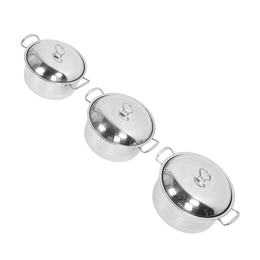 3 Piece Stainless Steel Pot Set Even Heat Distribution Anti Stick Soup Pot with Lid for Home Kitchen Restaurant