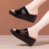 Middle Heel Wedge Sandals Women's Summer Muffin Thick-soled Waterproof Table Hollow Mesh Yarn Outer Wear Cool Slippers
