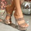 Transparent Crystal High Heel 15cm Summer Female Waterproof Table Rhinestone Sexy Fairy Stiletto Slippers