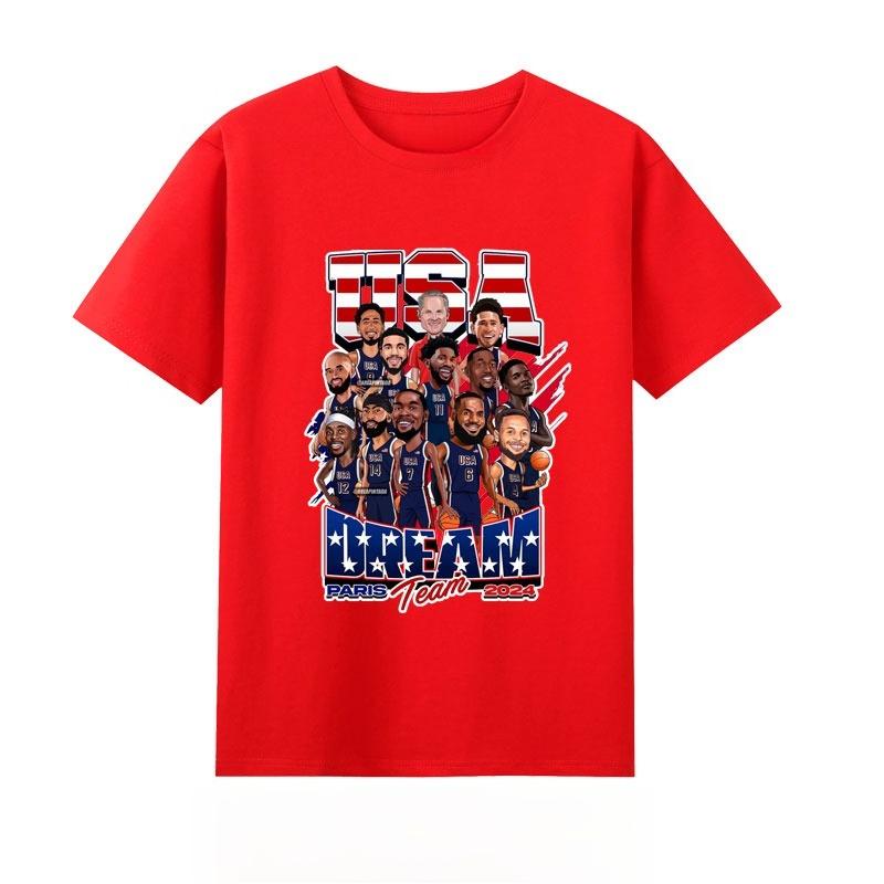 Летняя мужская футболка USA Dream Team с круглым вырезом и коротким рукавом, принт Durant James Curry, для фанатов стрелкового спорта, 100% хлопок