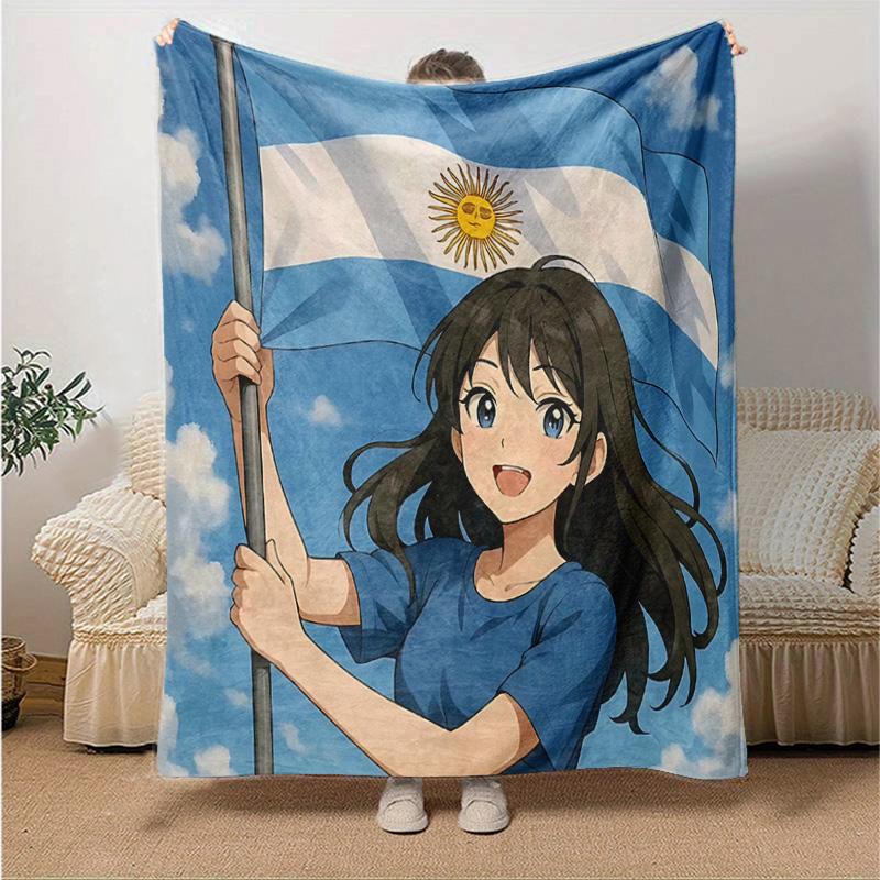 1pc Argentina Flag Celebration Flannel Blanket Soft Warm Throw Blanket for Bedroom Living Room Bed Travel Camping Picnic Gift. MT71501131