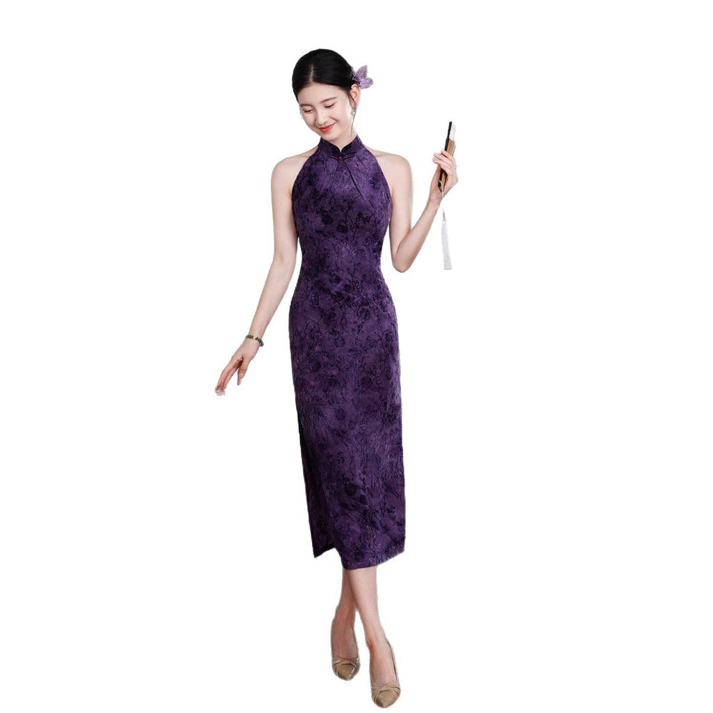1011 national style purple retro sleeveless Chinese style improved summer new Suzhou cheongsam temperament high-end dress