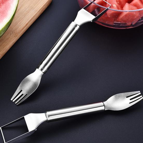 2 In 1 Watermelon Cutter Stainless Steel Effortless Fork Slicer Tool Dual Head Fruit Slicing Tool for Home Kitchen Gadget