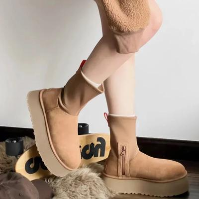 Первый слой коровьей кожи, женские зимние сапоги из утолщенной шерсти, теплые высокие ботинки-карандаши, женская обувь, устойчивая к снегу