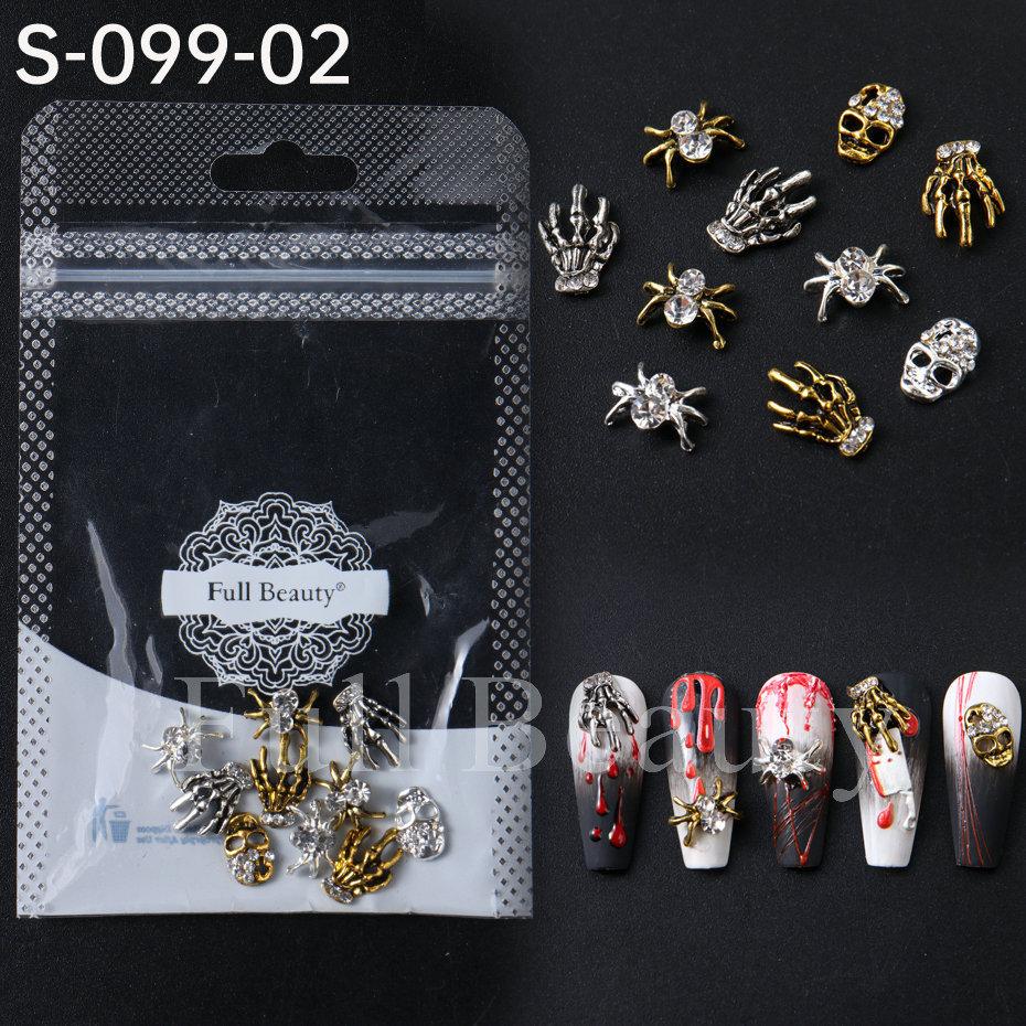 Nail Art Accessories, Halloween Skeleton Spider Skeleton Hand Metal Alloy Nail Accessories Bag