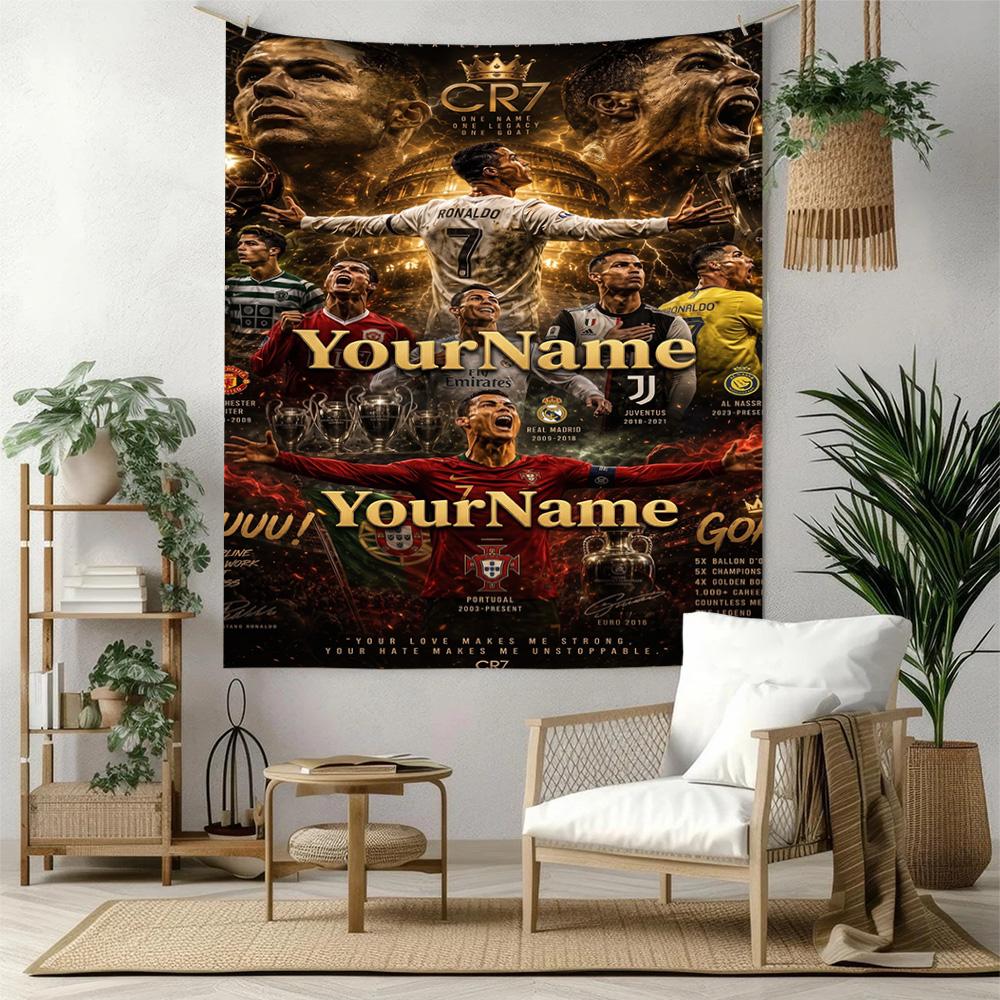 Cristiano Ronaldo Custom Your Name Wall Decor Tapestry Art For Pet Memorial Birthdaywedding Party Backdrop Family Gift