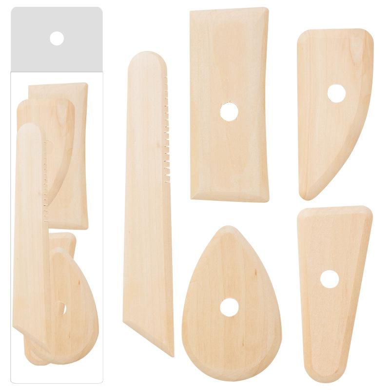 5-Piece Solid Wood Pottery Tools Set: Scraper, Knife, Clay Carving, Ceramic Sculpture, DIY Handmade.